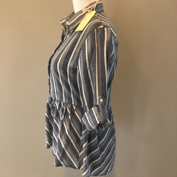 NWT Denim & White Striped Collard Button Down Love Notes Shirt - Size: Small - Picture 6 of 12